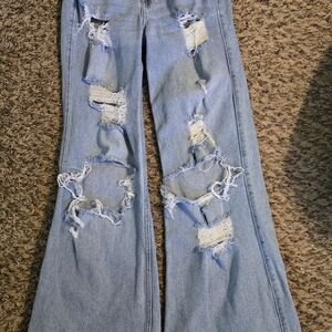 Hollister Light Blue Distressed Flare Jeans
